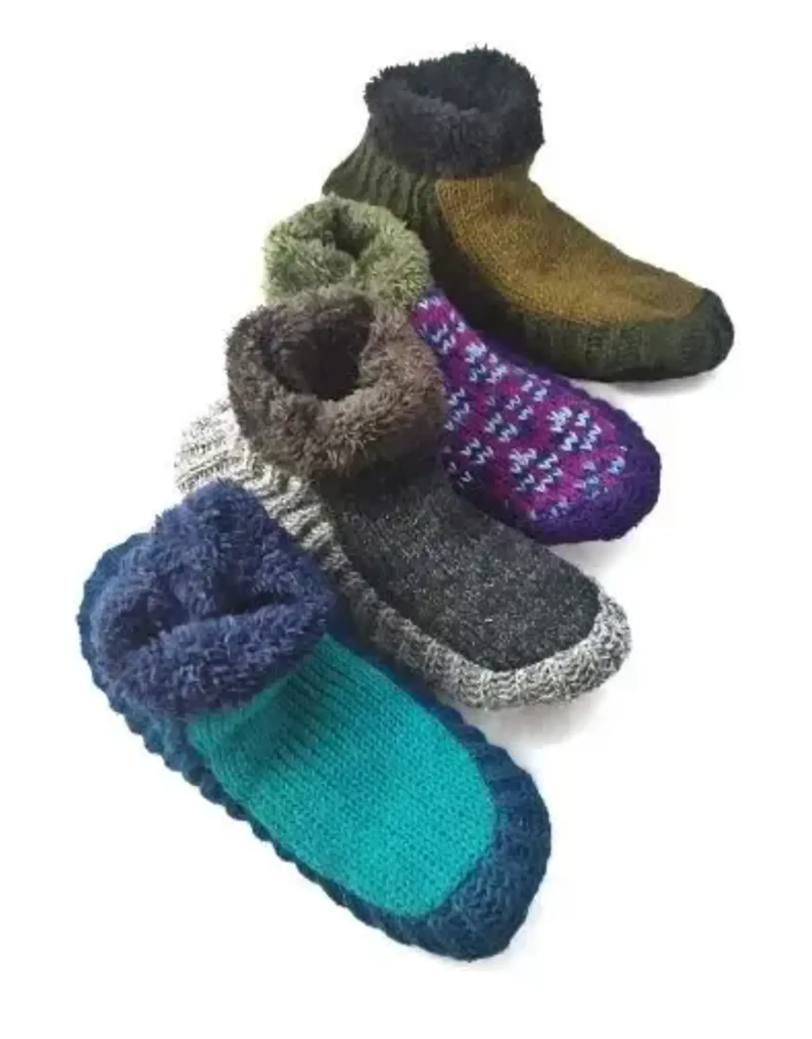 Fleece-Lined Wool Knit Slipper with Leather Sole, Nepal