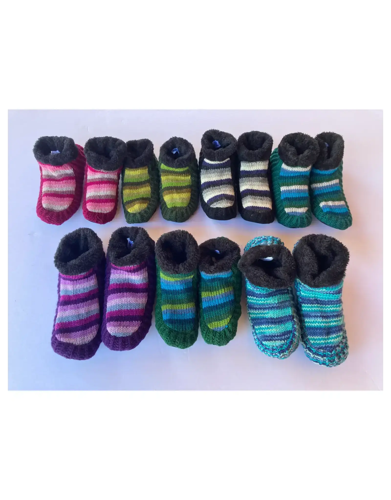 Fleece-Lined Wool Knit Slipper with Leather Sole, Nepal
