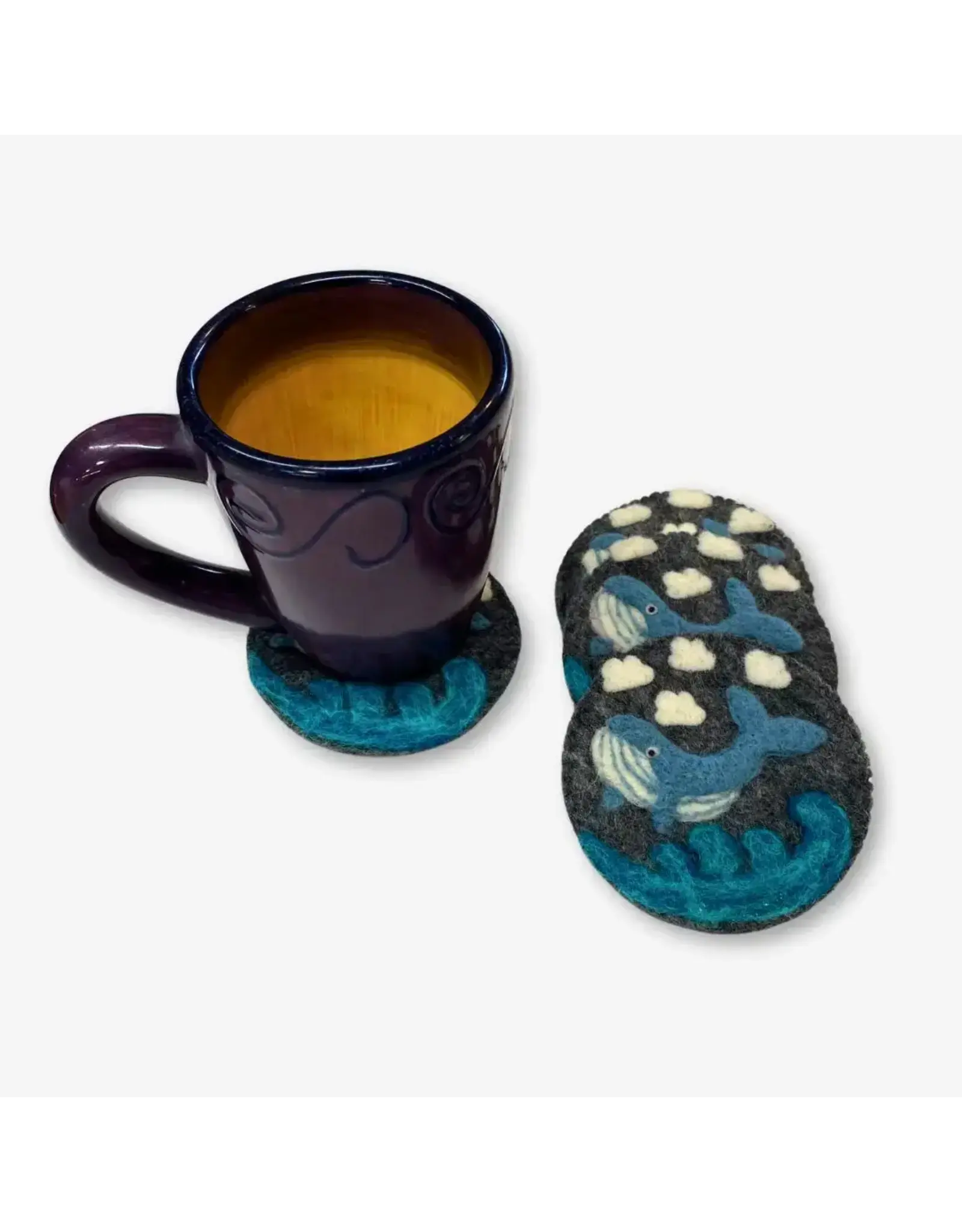 Hand Crafted, Felted, Whale Coasters, Set of 4, Nepal