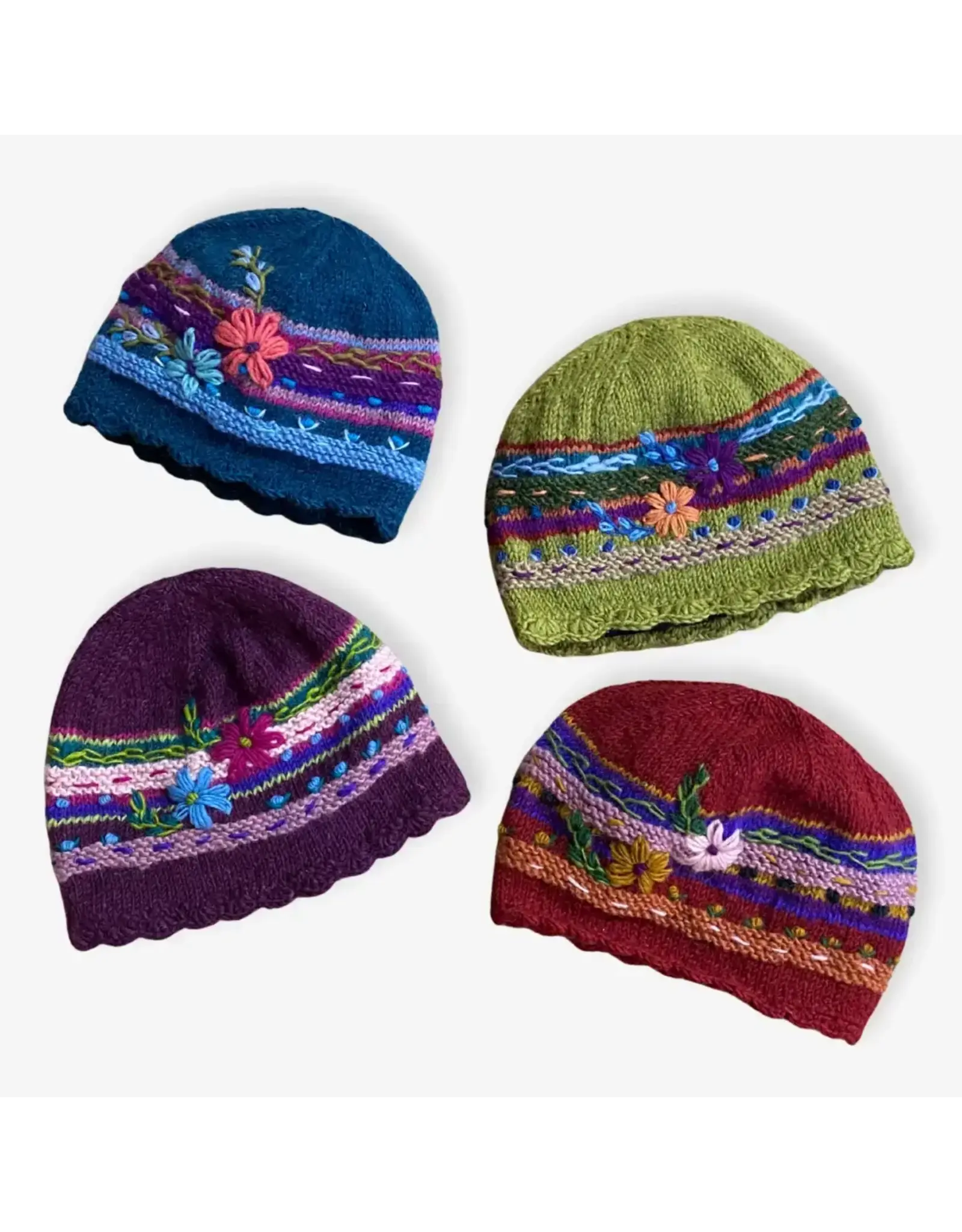 Knit Hat with Flowers, Nepal