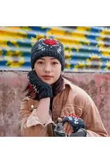 Hand Made Wool Knit Hat W/Heart Design, Fleece Lined, Nepal