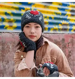 Hand Made Wool Knit Hat W/Heart Design, Fleece Lined, Nepal