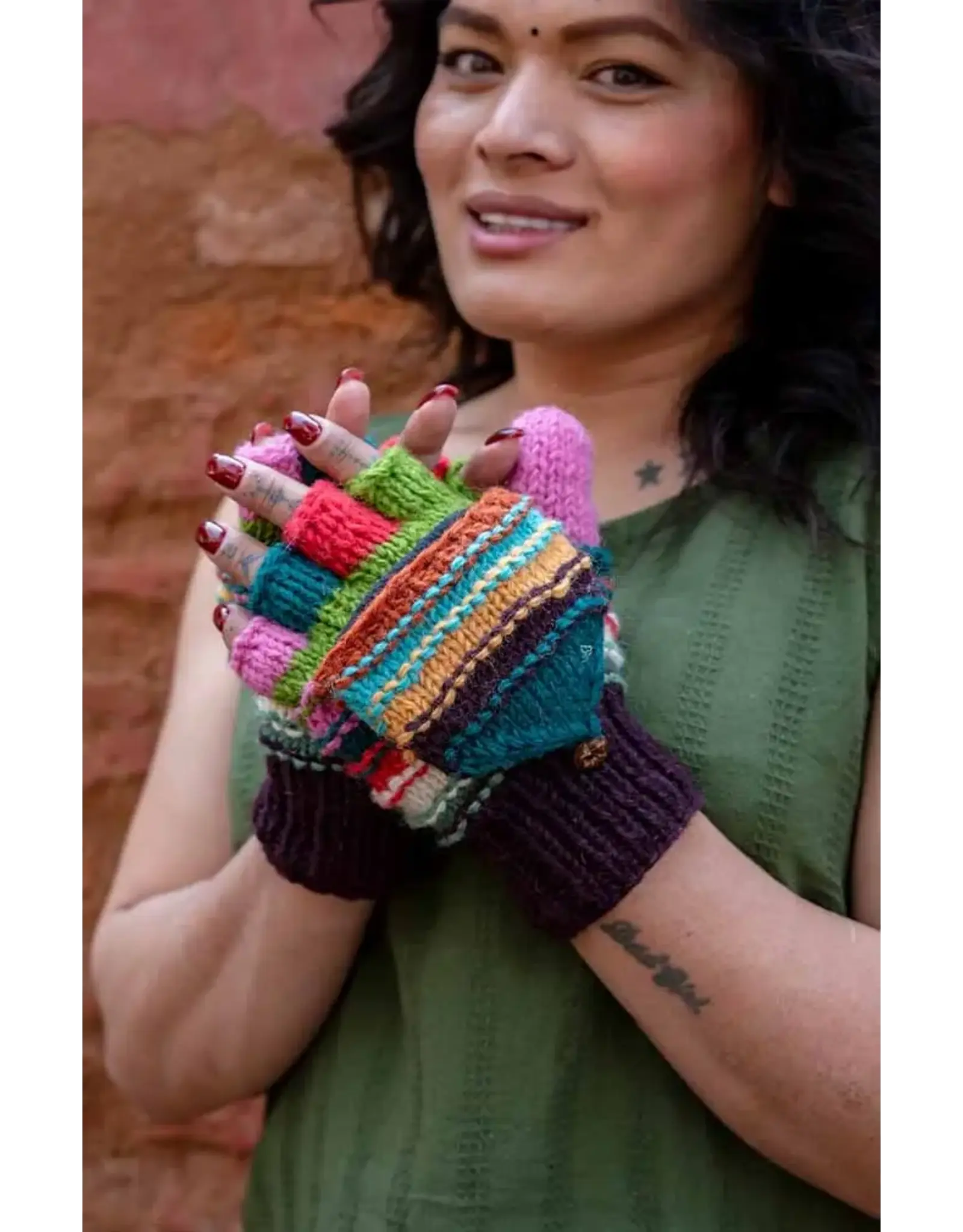 Handmade Fleece Lined Glitten, Assorted Colors, Nepal
