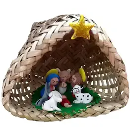 Marzipan Nativity in Palm Basket, Ecuador