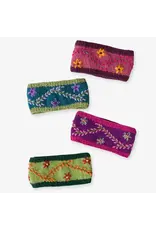 Wool Knit Headband W/Vine Embroidery, Fleece Lined