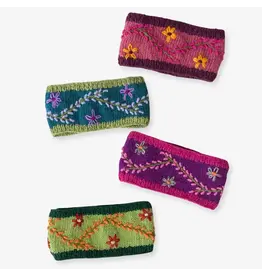 Wool Knit Headband W/Vine Embroidery, Fleece Lined