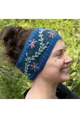 Wool Knit Headband W/Vine Embroidery, Fleece Lined