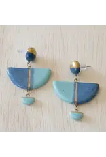 Turquoise and Blue Dangle Earrings, Large Half Circle