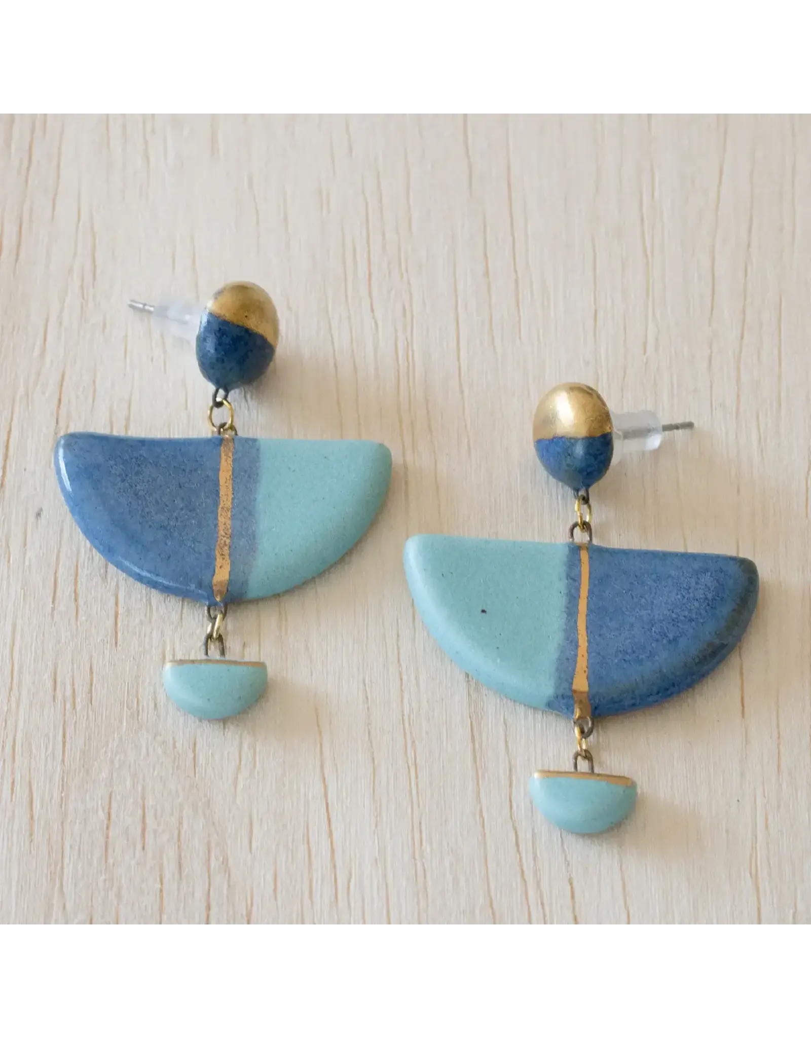 Turquoise and Blue Dangle Earrings, Large Half Circle
