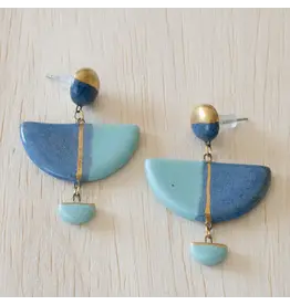 Turquoise and Blue Dangle Earrings, Large Half Circle