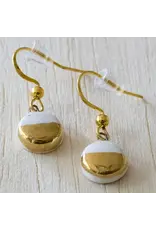 White and Gold Dangle Hook Earrings, Mini Circle, Chile