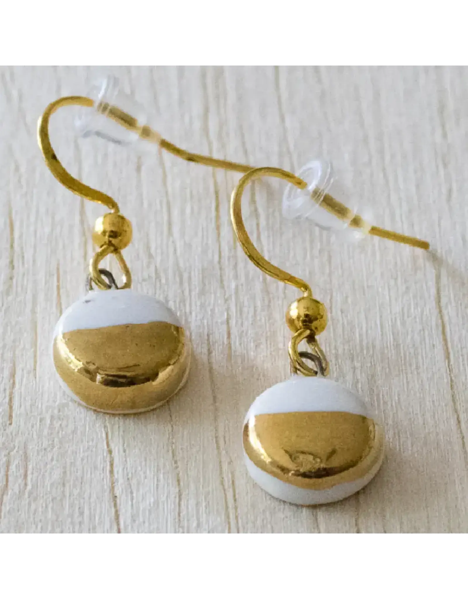 White and Gold Dangle Hook Earrings, Mini Circle, Chile