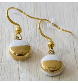 White and Gold Dangle Hook Earrings, Mini Circle, Chile