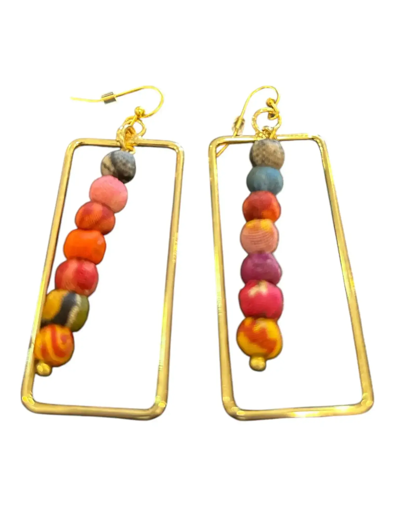 Fabric Bead Dangle Earrings