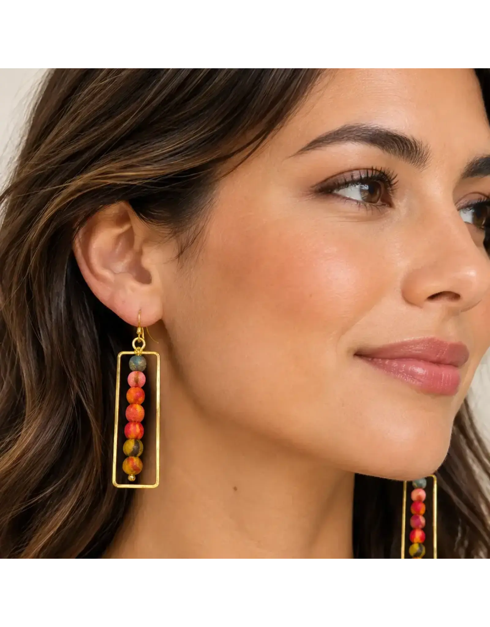 Fabric Bead Dangle Earrings