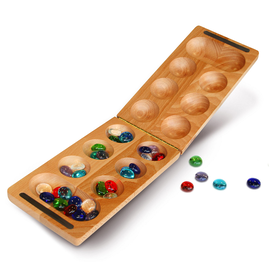 Wood Expressions Mancala: Folding 8.5" African Stone Game