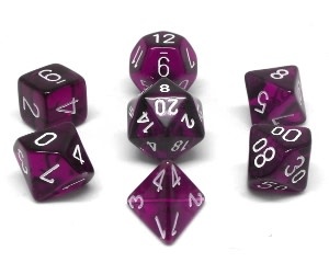 CHX23077 Dés «Translucent Purple/white» Polyhedral / 7 dés
