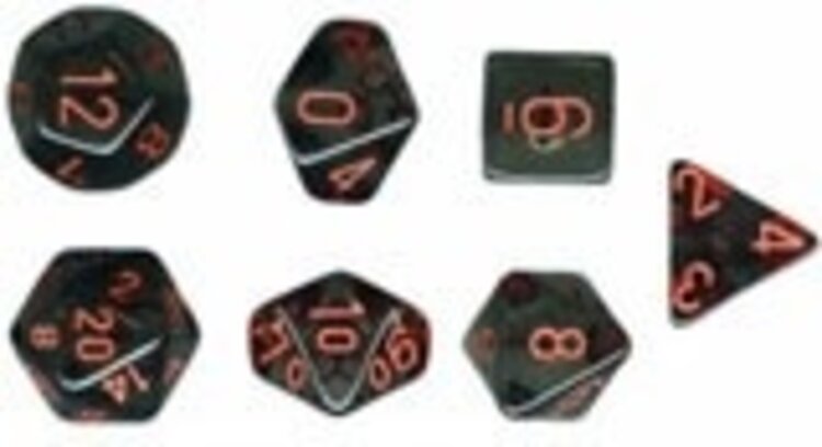 CHX23088  Dés «Translucent Smoke/red» Polyhedral / 7 dés