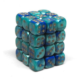 CHX26859 Dés «Blue-Teal/gold» D6 Gemini / 36 dés
