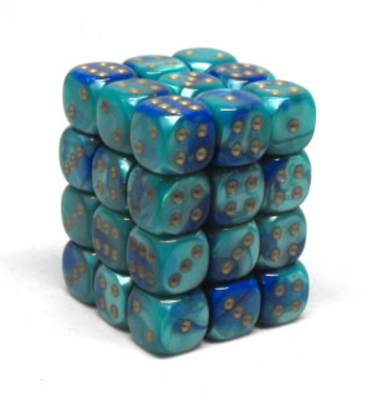CHX26859 Dés «Blue-Teal/gold» D6 Gemini / 36 dés
