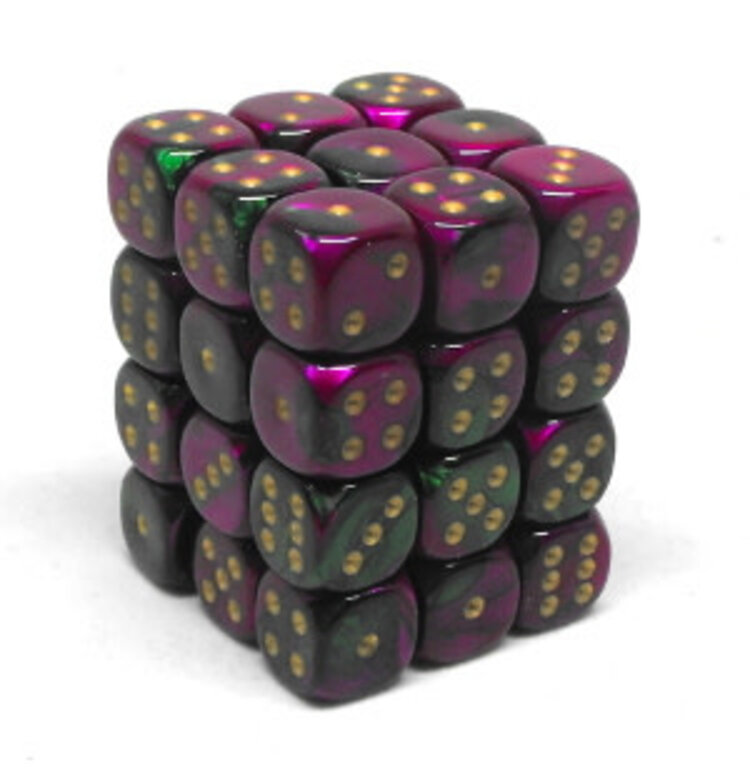 CHX26834 Dés «Green-Purple/gold» D6 Gemini / 36 dés