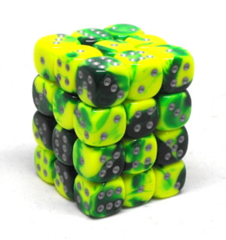 CHX26854 Dés «Green-Yellow/silver» D6 Gemini / 36 dés
