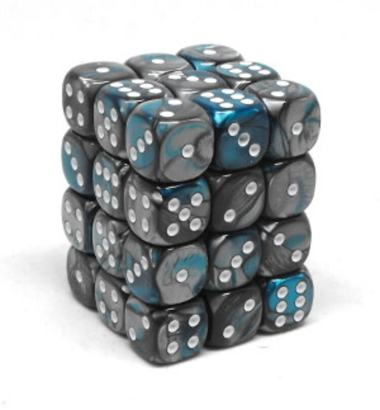 CHX26856 Dés «Steel-Teal/white» D6 Gemini / 36 dés