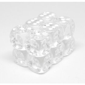 CHX23601 Dés «transparents clair avec points blancs» D6 16mm / 12 dés