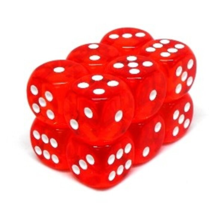 CHX23603 Dés «transparents orange avec points blancs» D6 16mm / 12 dés