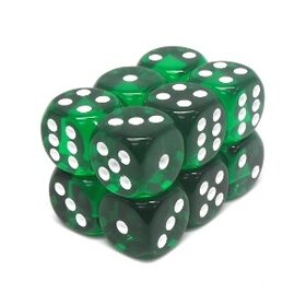 CHX23605 Dés «transparents vert avec points blancs» D6 16mm / 12 dés