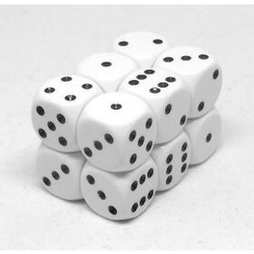 CHX25601 Dés «opaques blanc avec points noirs» D6 16mm / 12 dés