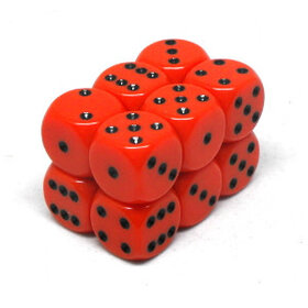 CHX25603 Dés «opaques orange avec points noirs» D6 16mm / 12 dés