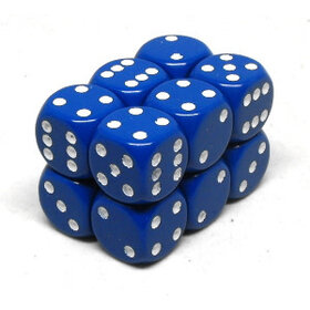 CHX25606 Dés «opaques bleu avec points blancs» D6 16mm / 12 dés