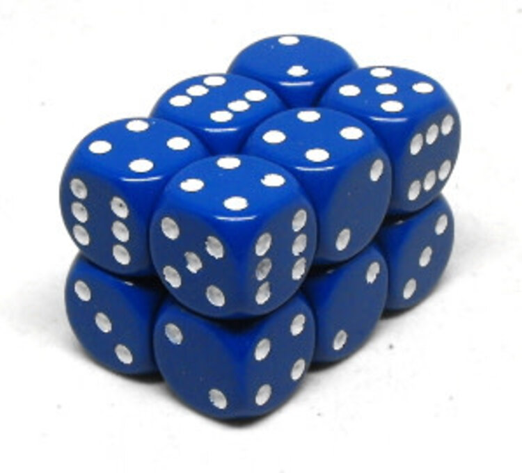 CHX25606 Dés «opaques bleu avec points blancs» D6 16mm / 12 dés
