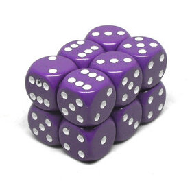 CHX25607 Dés «opaques violet avec points blancs» D6 16mm / 12 dés