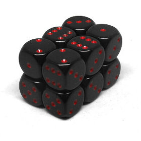 CHX25618 Dés «opaques noir avec points rouges» D6 16mm / 12 dés