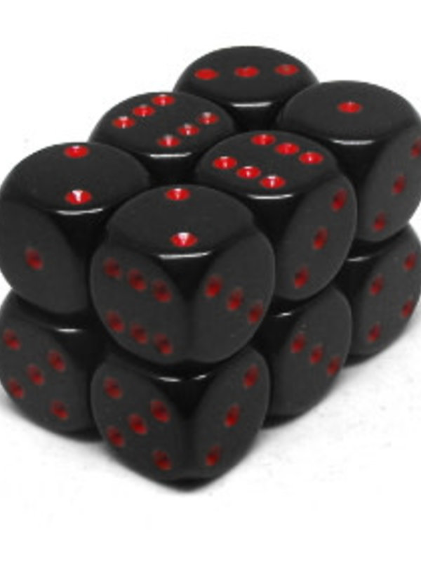 CHX25618 Dés «opaques noir avec points rouges» D6 16mm / 12 dés