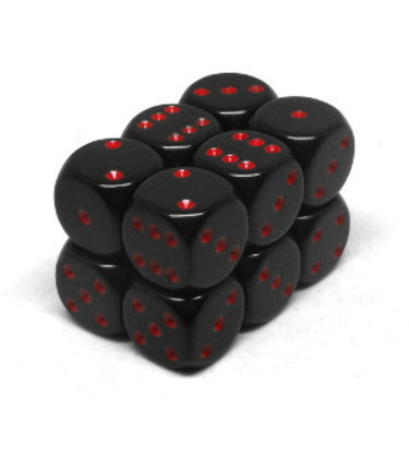 CHX25618 Dés «opaques noir avec points rouges» D6 16mm / 12 dés