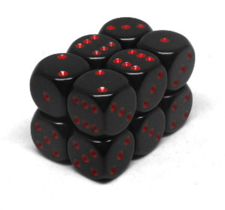 CHX25618 Dés «opaques noir avec points rouges» D6 16mm / 12 dés