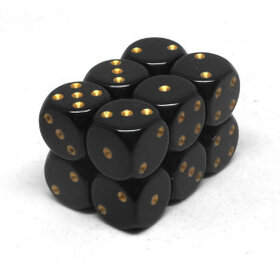 CHX25628 Dés «opaques noir avec points dorés» D6 16mm / 12 dés