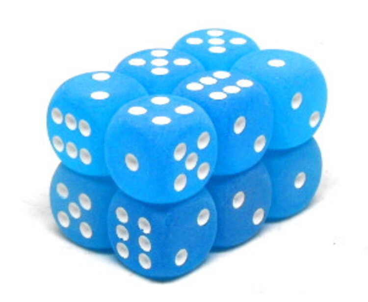 CHX27616 Dés «givré bleu des Caraibes avec points blancs» D6 16mm / 12 dés