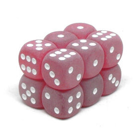 CHXLE406  Dés «givré rouge avec points blancs» D6 16mm / 12 dés