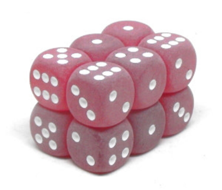 CHXLE406  Dés «givré rouge avec points blancs» D6 16mm / 12 dés