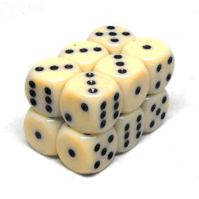 CHX25600 Dés «opaques ivoire avec points noirs» D6 16mm / 12 dés