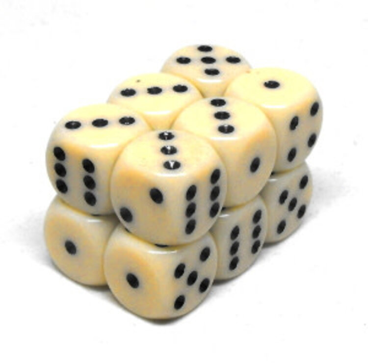CHX25600 Dés «opaques ivoire avec points noirs» D6 16mm / 12 dés