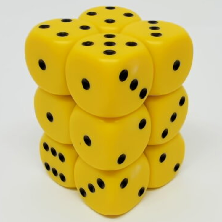 CHX25602 Dés «opaques jaune avec points noirs» D6 16mm / 12 dés