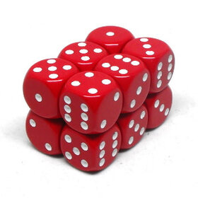 CHX25604 Dés «opaques rouge avec points blancs» D6 16mm / 12 dés