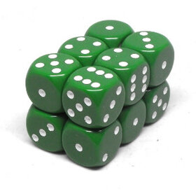 CHX25605 Dés «opaques vert avec points blancs» D6 16mm / 12 dés