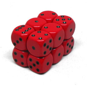 CHX25614 Dés «opaques rouge avec points noirs» D6 16mm / 12 dés