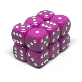 CHX25627 Dés «opaques violet pâle avec points blancs» D6 16mm / 12 dés